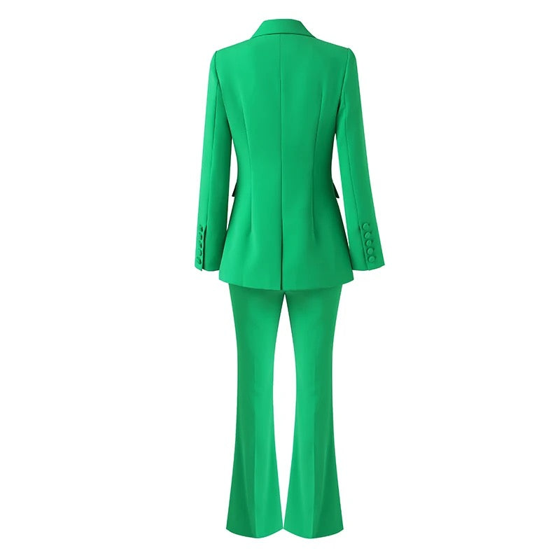 Boss Babe Style Suit Long Sleeve Single Button Blazer Flared Pants