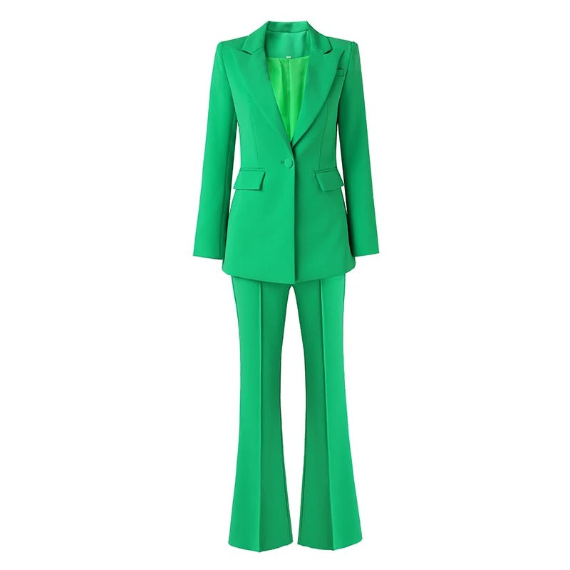 Boss Babe Style Suit Long Sleeve Single Button Blazer Flared Pants