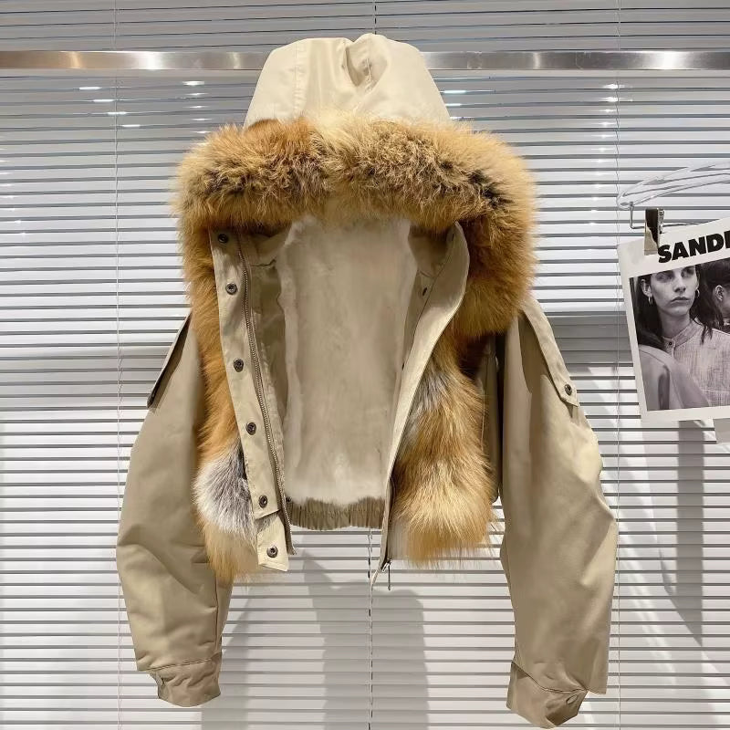 Boss Babe Removable Faux Fox Fur Hooded Short Jacket