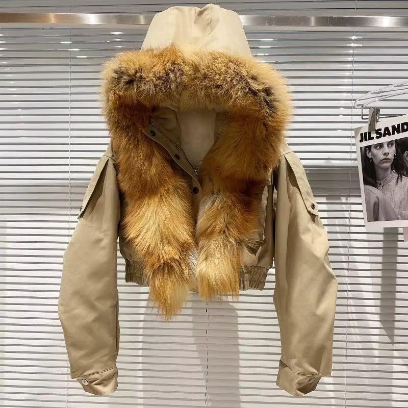 Boss Babe Removable Faux Fox Fur Hooded Short Jacket