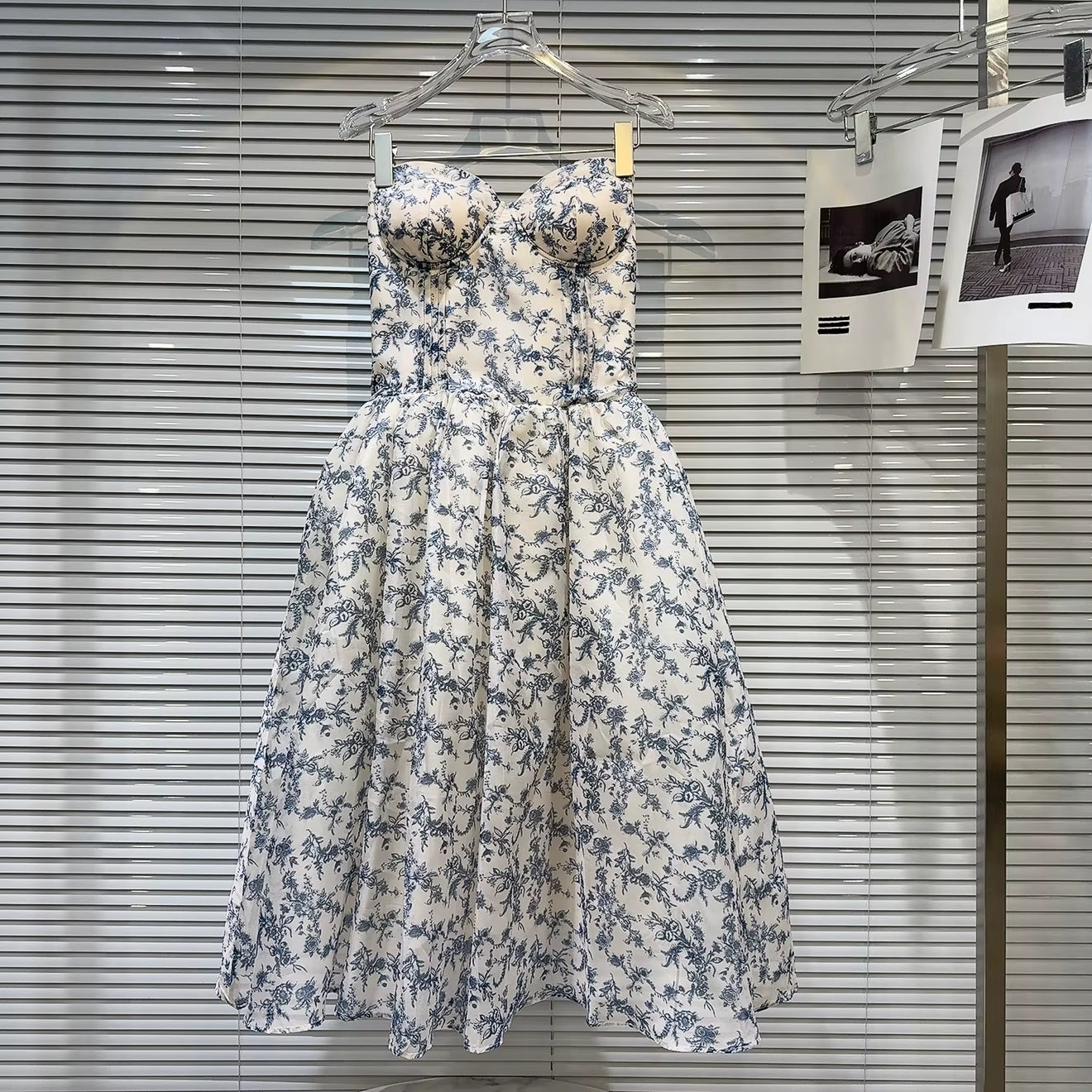 Boss Babe Strapless Blue Floral Print Dress
