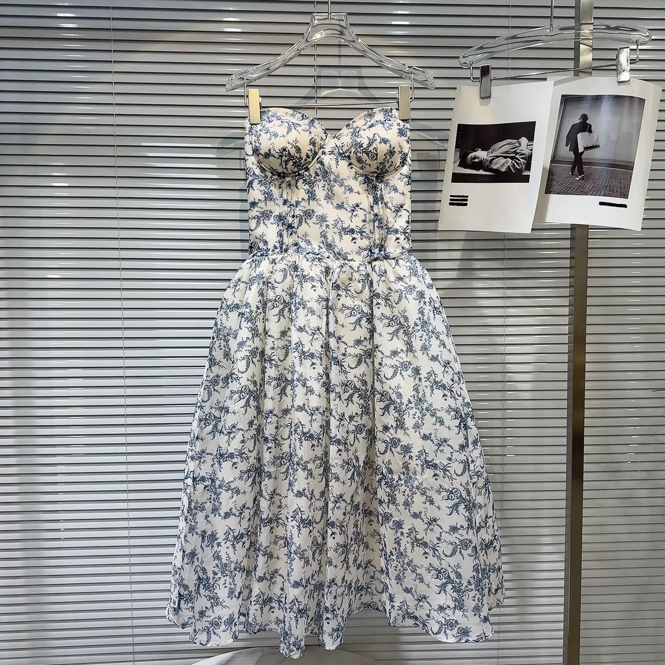 Boss Babe Strapless Blue Floral Print Dress