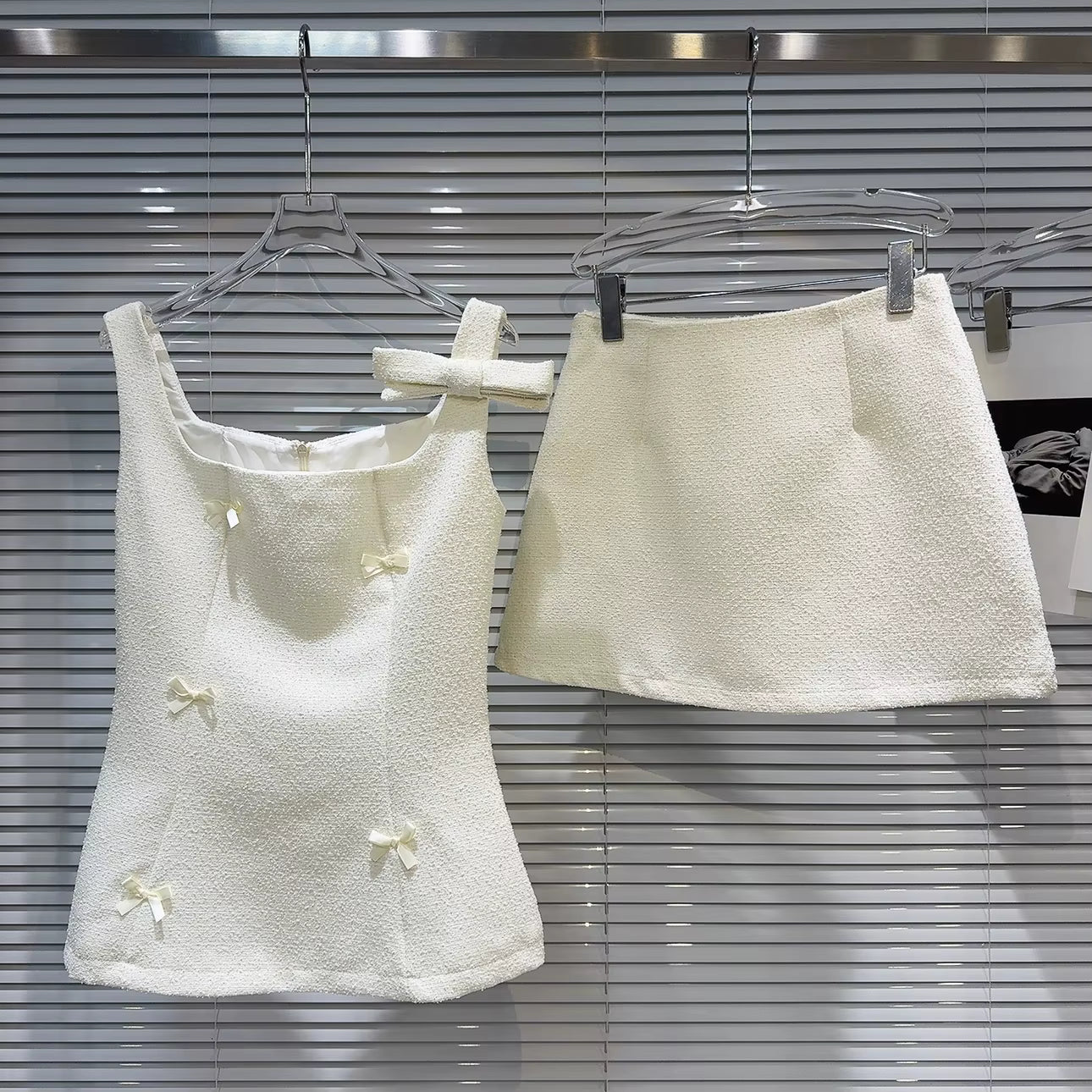 Boss Babe Bows Tweed Tank Top & Short Skirt Two Piece Set