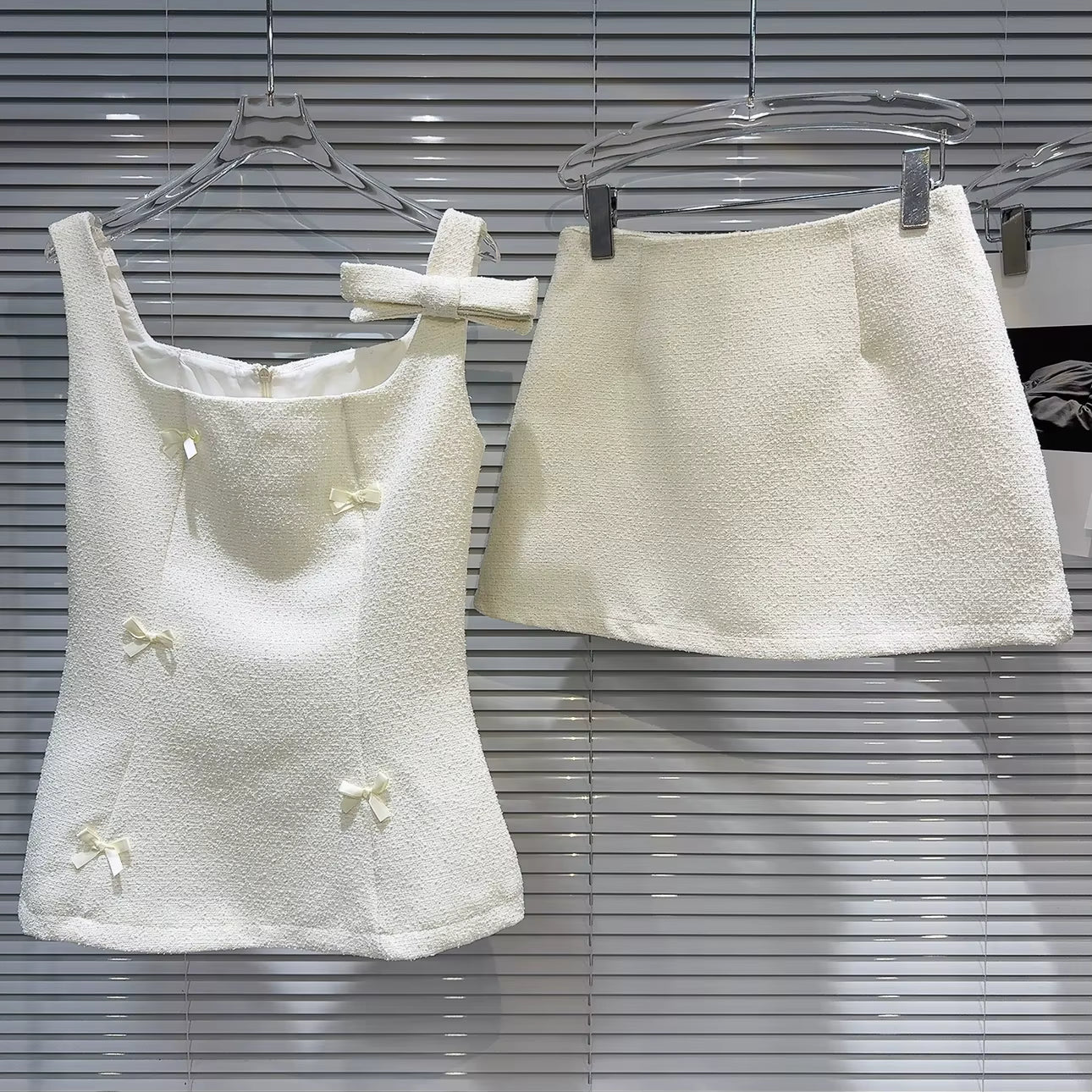 Boss Babe Bows Tweed Tank Top & Short Skirt Two Piece Set