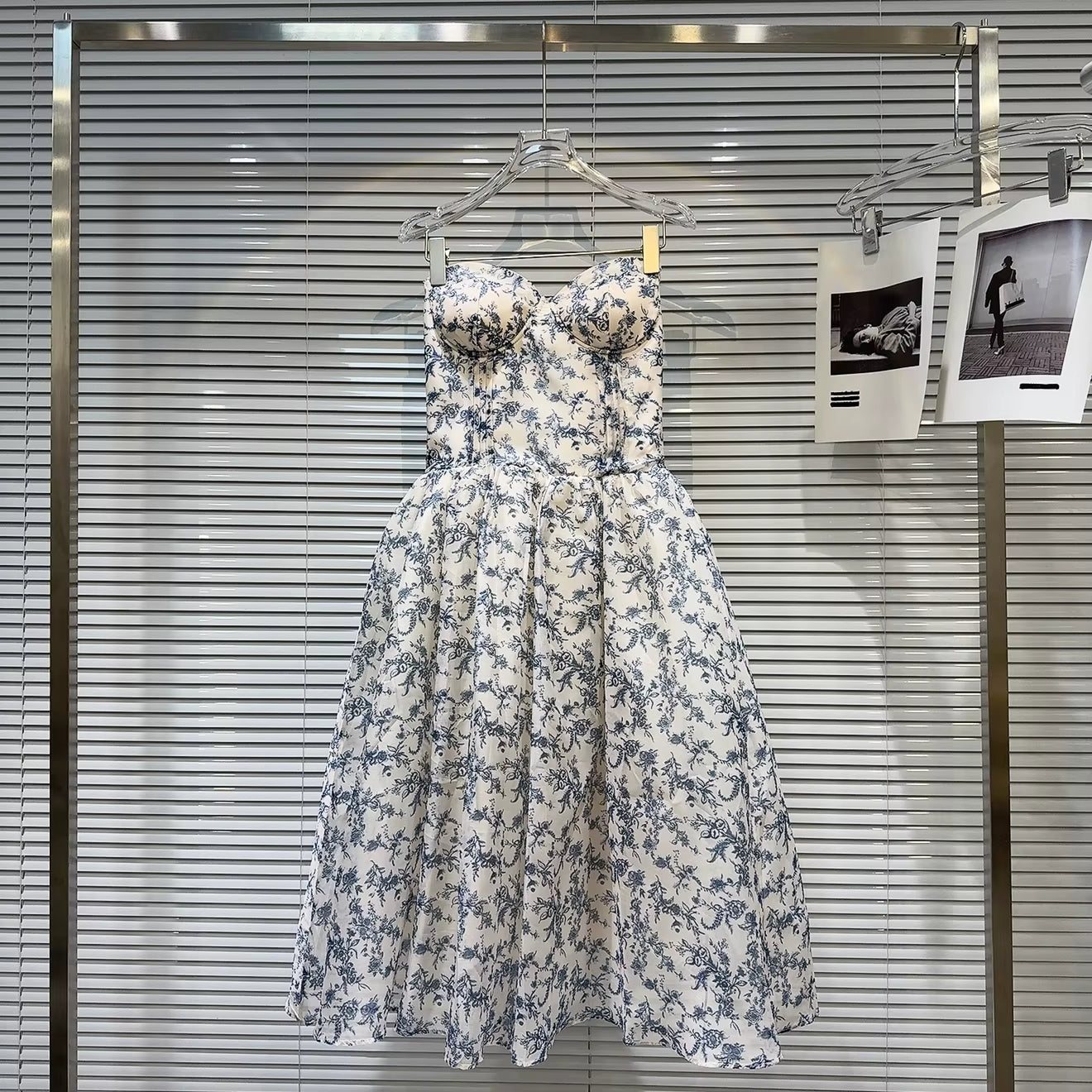 Boss Babe Strapless Blue Floral Print Dress