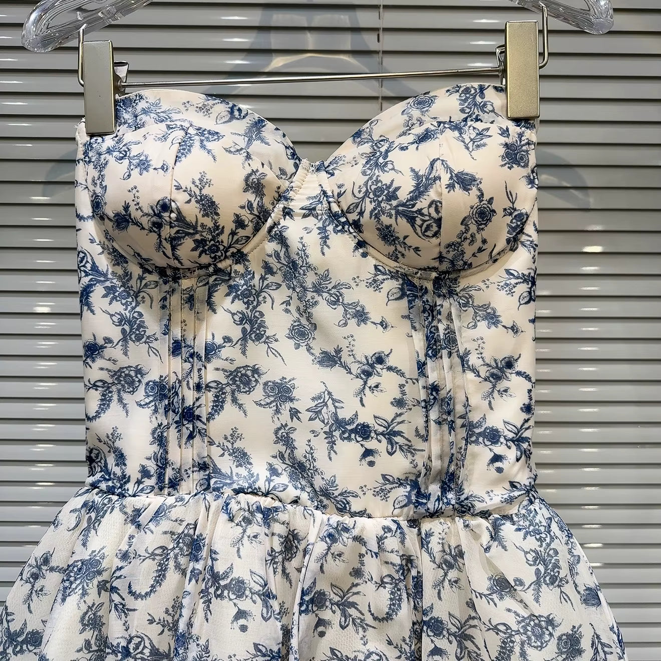 Boss Babe Strapless Blue Floral Print Dress