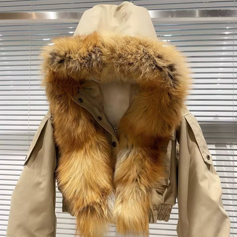 Boss Babe Removable Faux Fox Fur Hooded Short Jacket