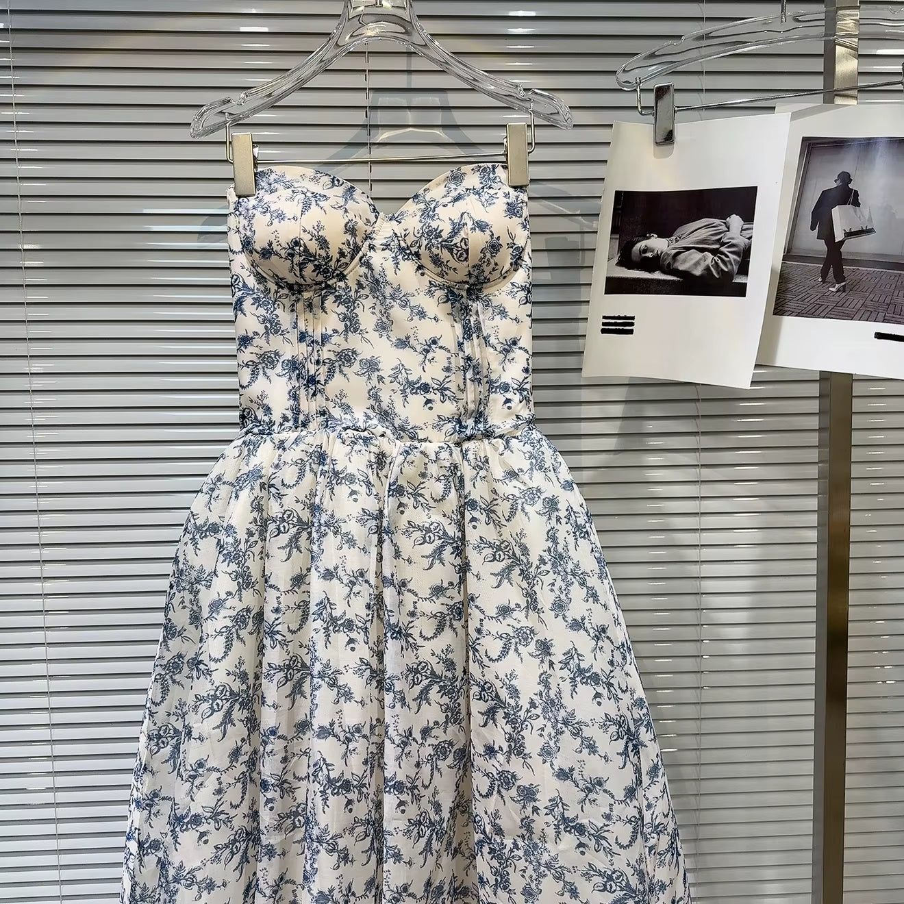Boss Babe Strapless Blue Floral Print Dress
