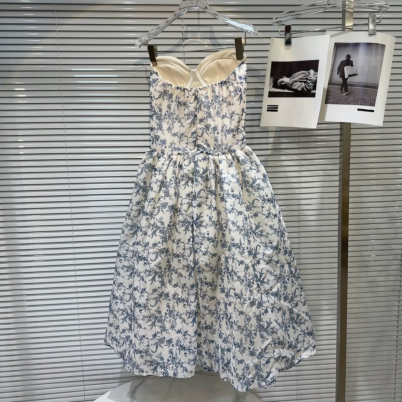 Boss Babe Strapless Blue Floral Print Dress