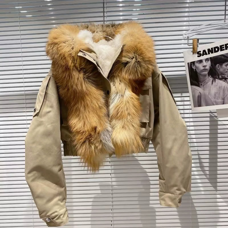 Boss Babe Removable Faux Fox Fur Hooded Short Jacket