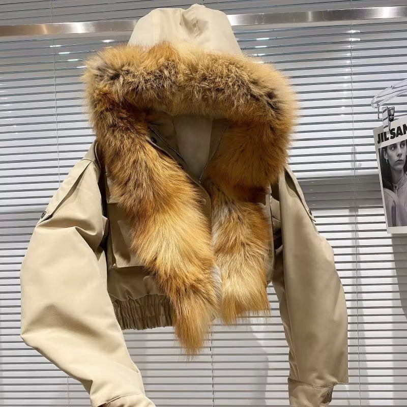 Boss Babe Removable Faux Fox Fur Hooded Short Jacket