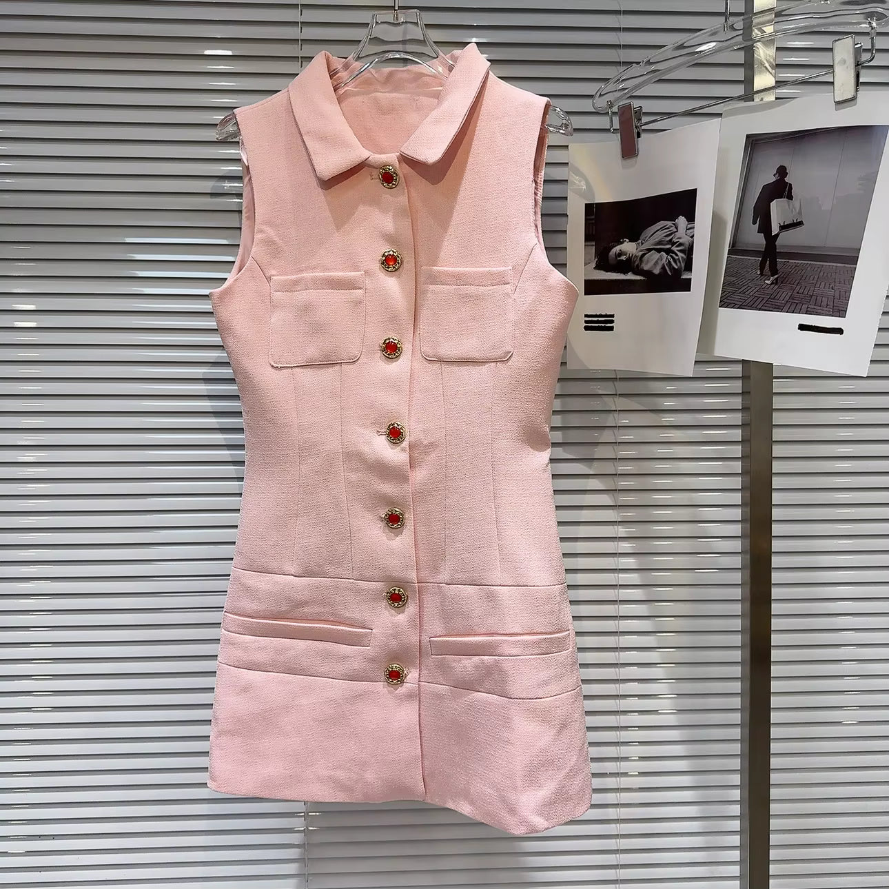 Boss Babe Sleeveless Turn Down Collar Tank Dress