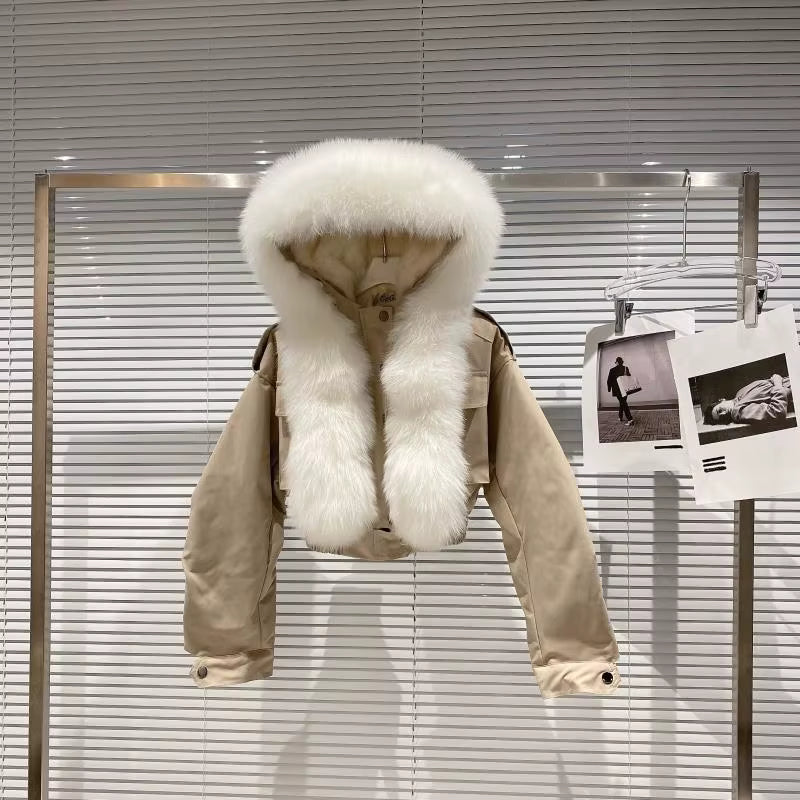 Boss Babe Removable Faux Fox Fur Hooded Short Jacket