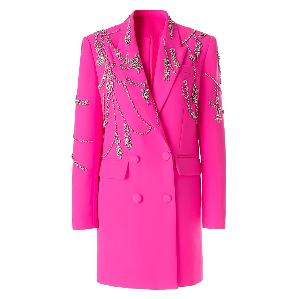Boss Babe Rhinestone Beading Notched Blazer Dress