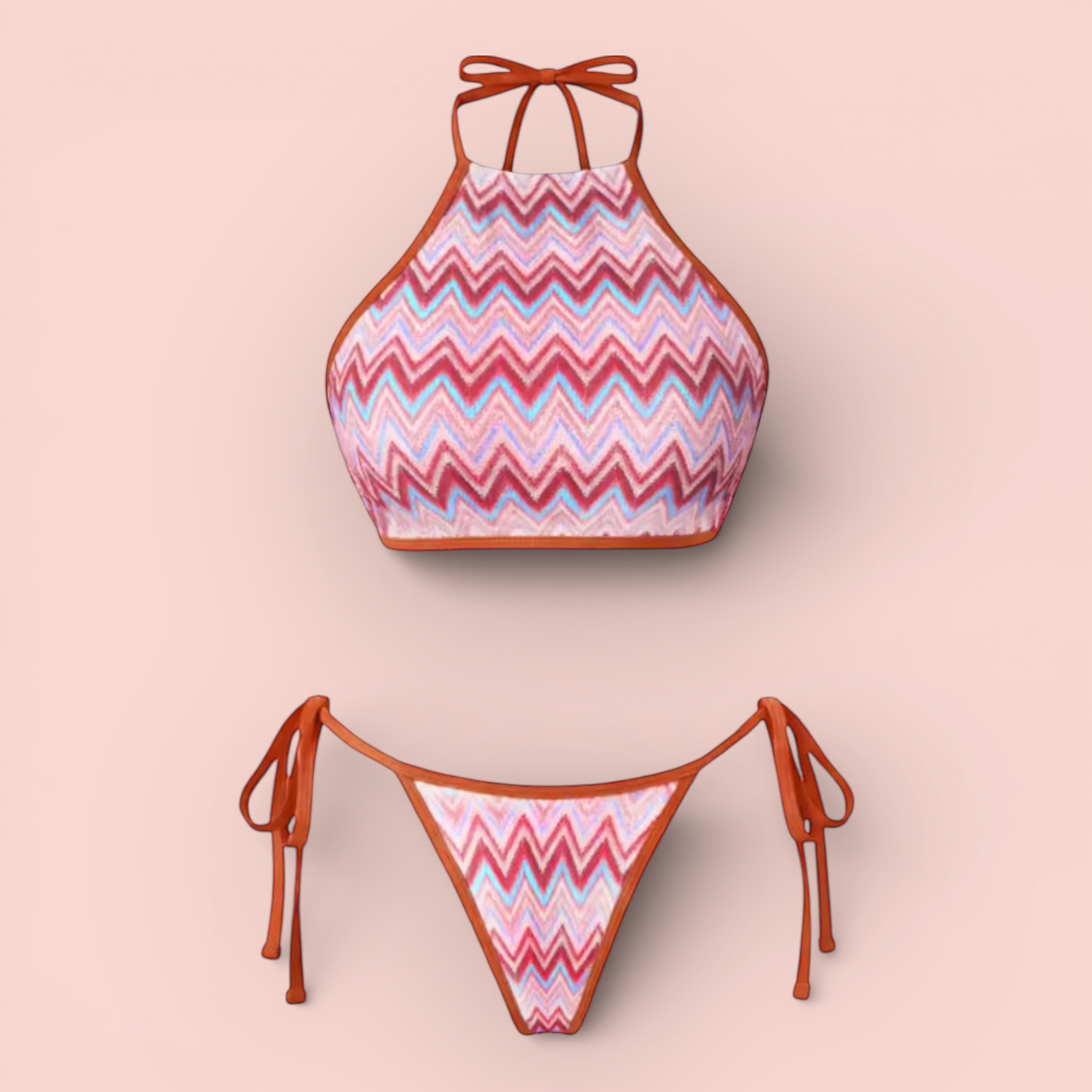 Elyna 3-Piece Crochet Print Bikini Set with Sarong Cover-Up