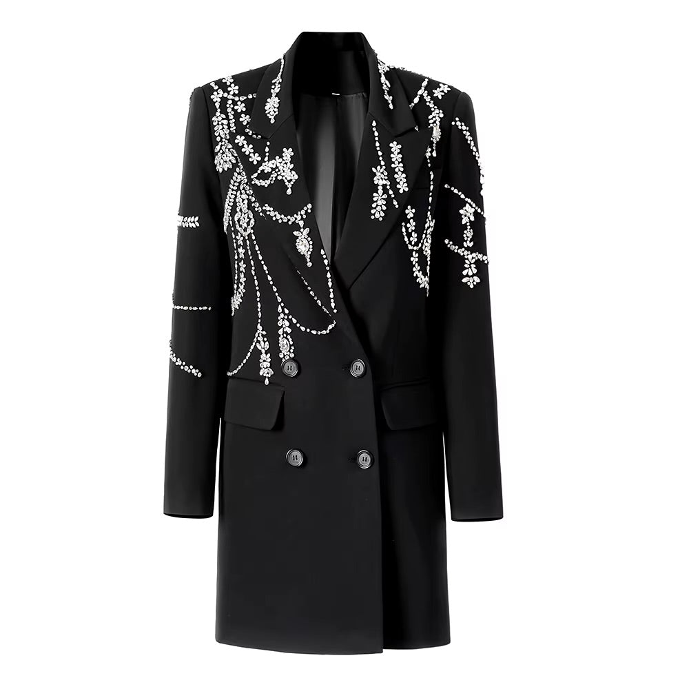 Boss Babe Rhinestone Beading Notched Blazer Dress