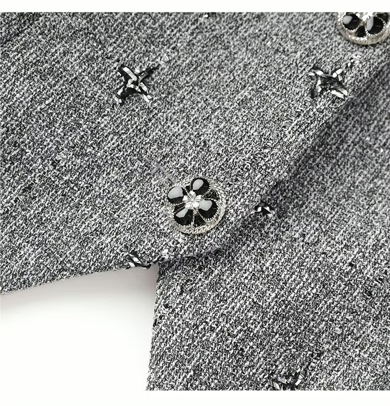 Boss Babe Shiner Office Suit Stand Collar Long Sleeve Single-breasted Coat Mini Pleated Skirt