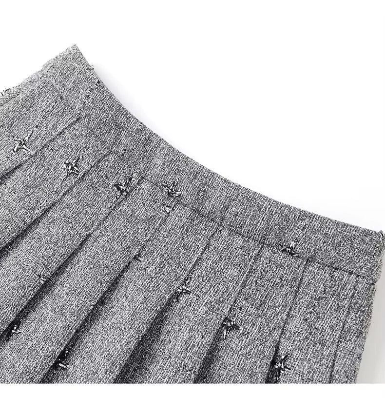 Boss Babe Shiner Office Suit Stand Collar Long Sleeve Single-breasted Coat Mini Pleated Skirt