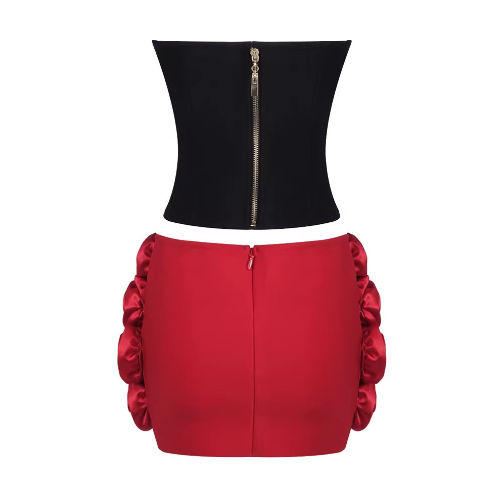 Boss Babe Rose Strapless Bodycon Top & Mini Skirt