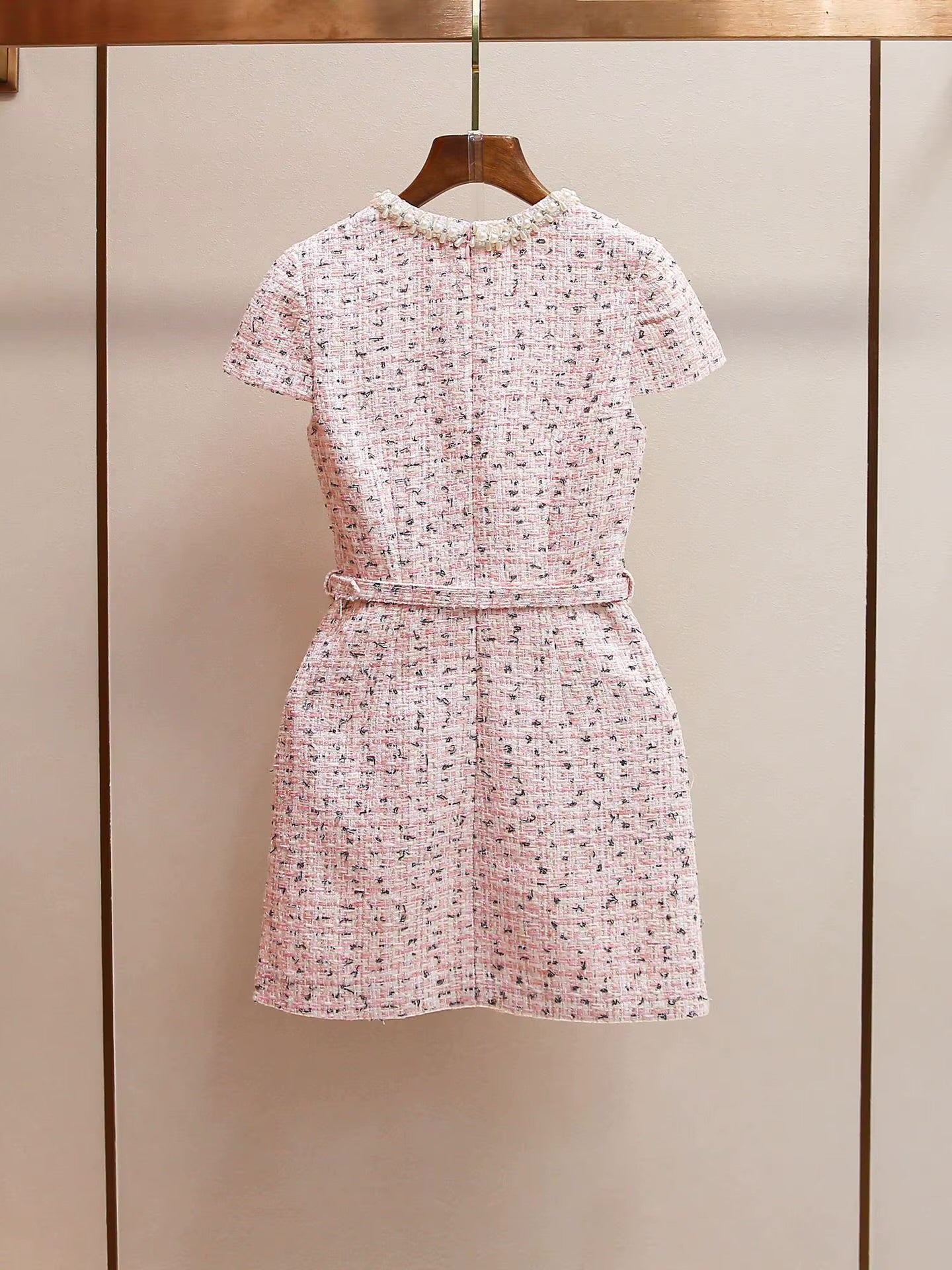 Boss Babe Pink Double Breasted Pearl Beaded Belt Short Evening Dress