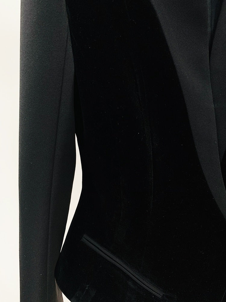 Boss Babe Bodycon Unique Velvet Patchwork Slim Blazer