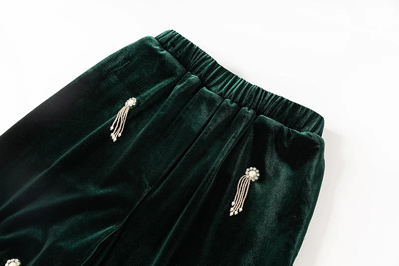 Boss Babe Dark Green Velvet 2Pcs Pants Suit