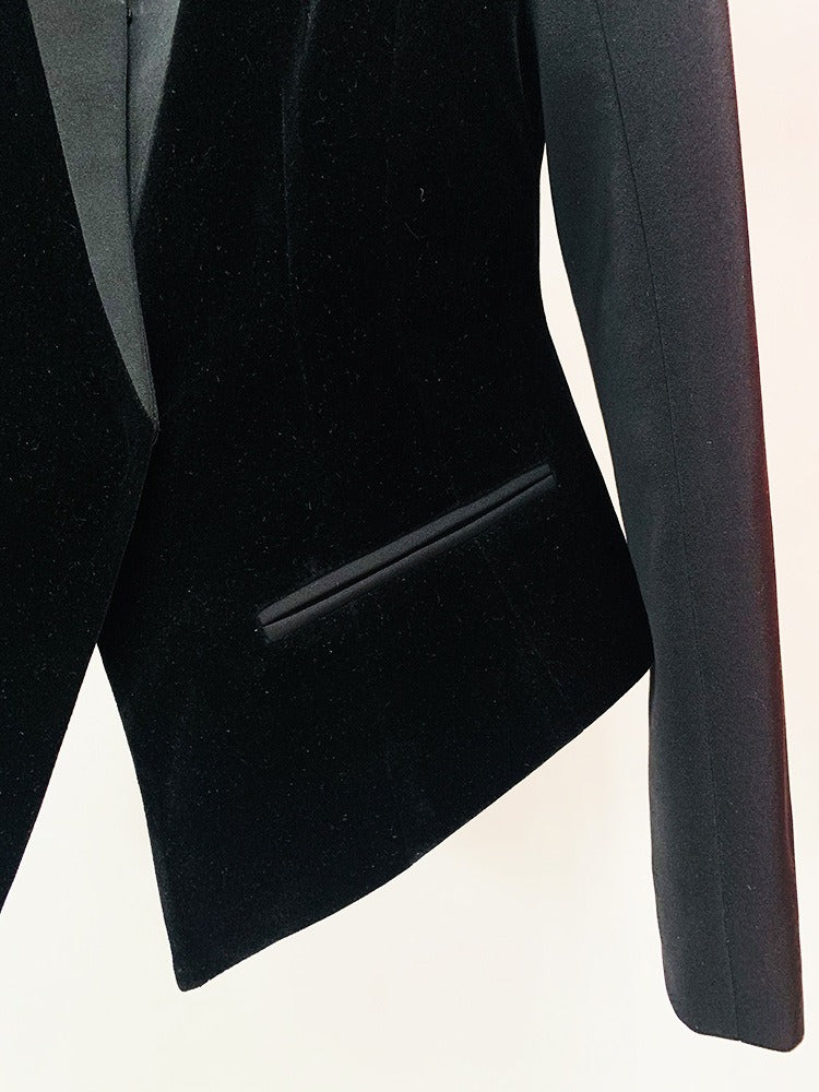 Boss Babe Bodycon Unique Velvet Patchwork Slim Blazer