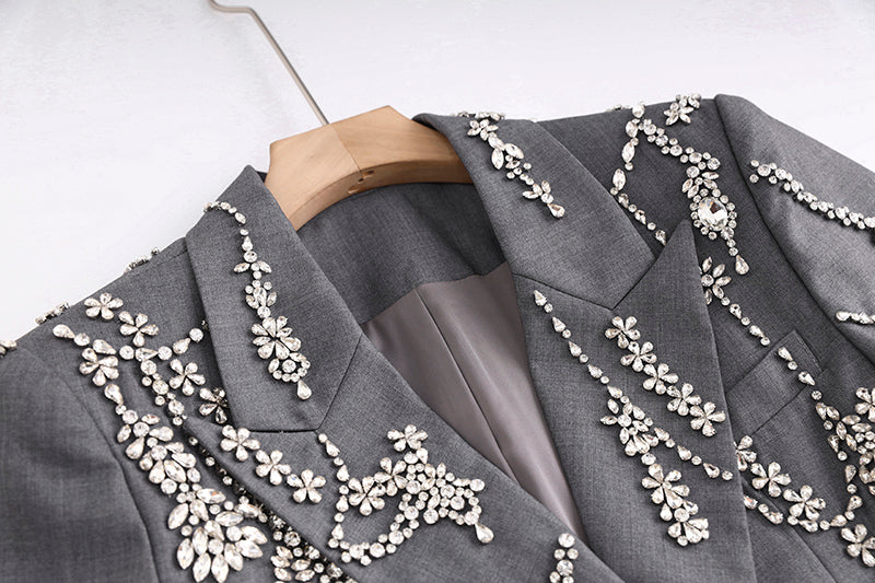 Boss Babe Rhinestone Beading Notched Blazer Dress