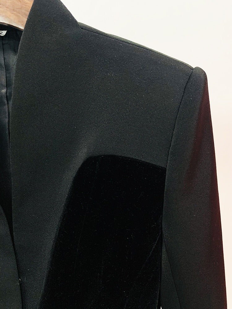 Boss Babe Bodycon Unique Velvet Patchwork Slim Blazer