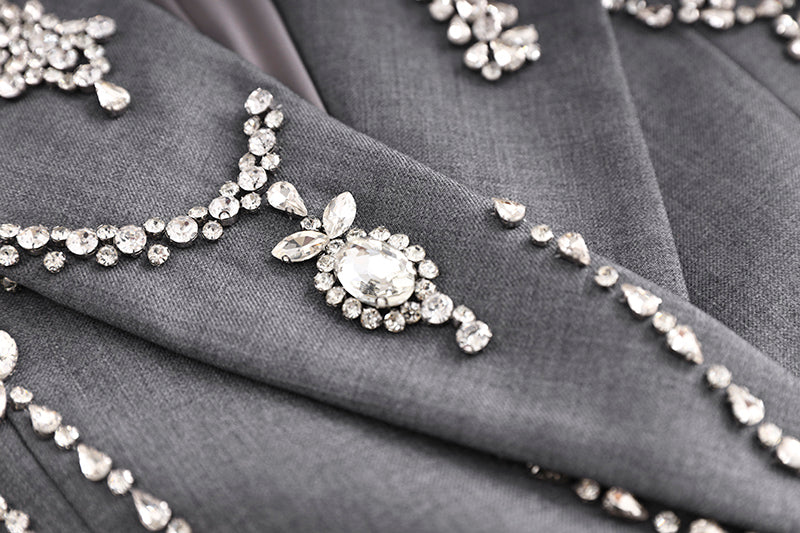 Boss Babe Rhinestone Beading Notched Blazer Dress