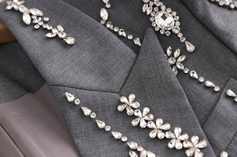 Boss Babe Rhinestone Beading Notched Blazer Dress