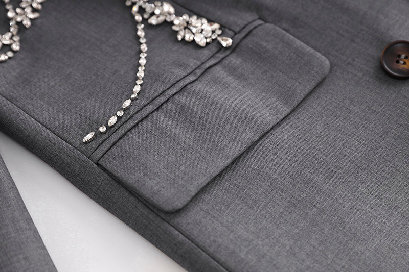 Boss Babe Rhinestone Beading Notched Blazer Dress