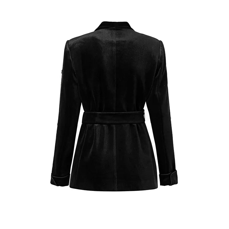 Boss Babe Luxury Black Velvet Fabric Quality Diamonds Beads Women 2PCs Blazer Suits