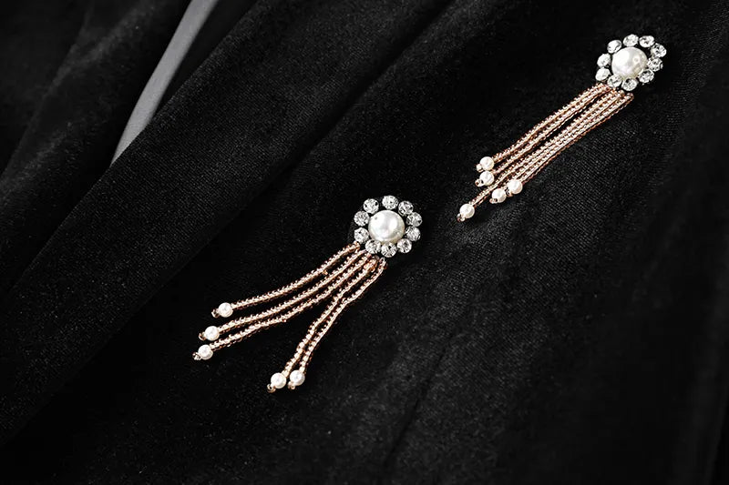 Boss Babe Luxury Black Velvet Fabric Quality Diamonds Beads Women 2PCs Blazer Suits