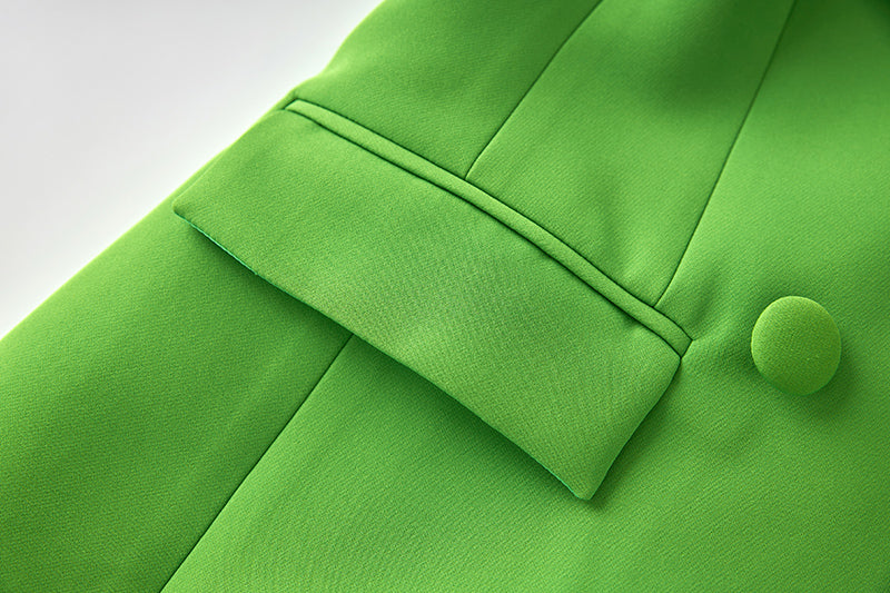 Boss Babe Pink Collar Patchwork Green Blazer Suit