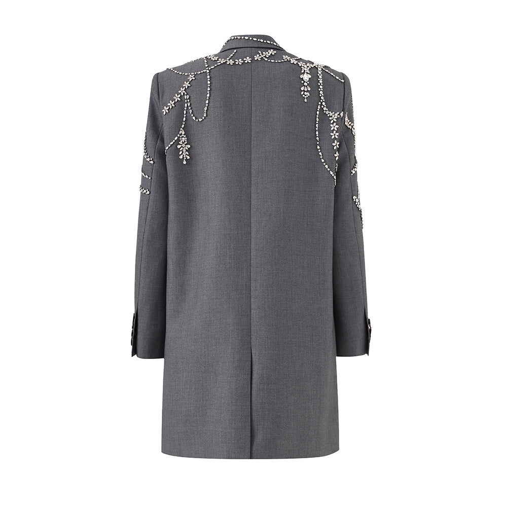 Boss Babe Rhinestone Beading Notched Blazer Dress