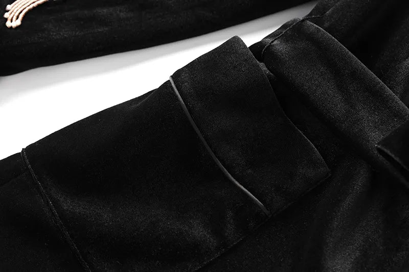 Boss Babe Luxury Black Velvet Fabric Quality Diamonds Beads Women 2PCs Blazer Suits