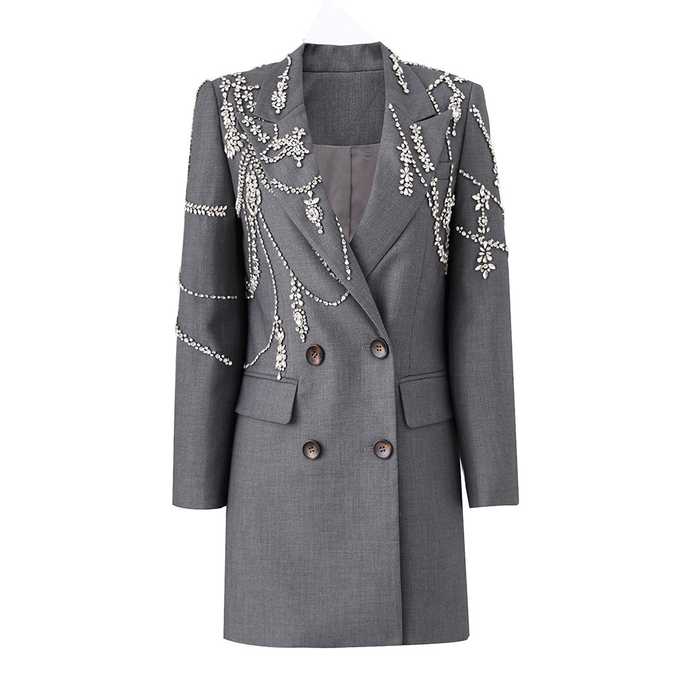 Boss Babe Rhinestone Beading Notched Blazer Dress