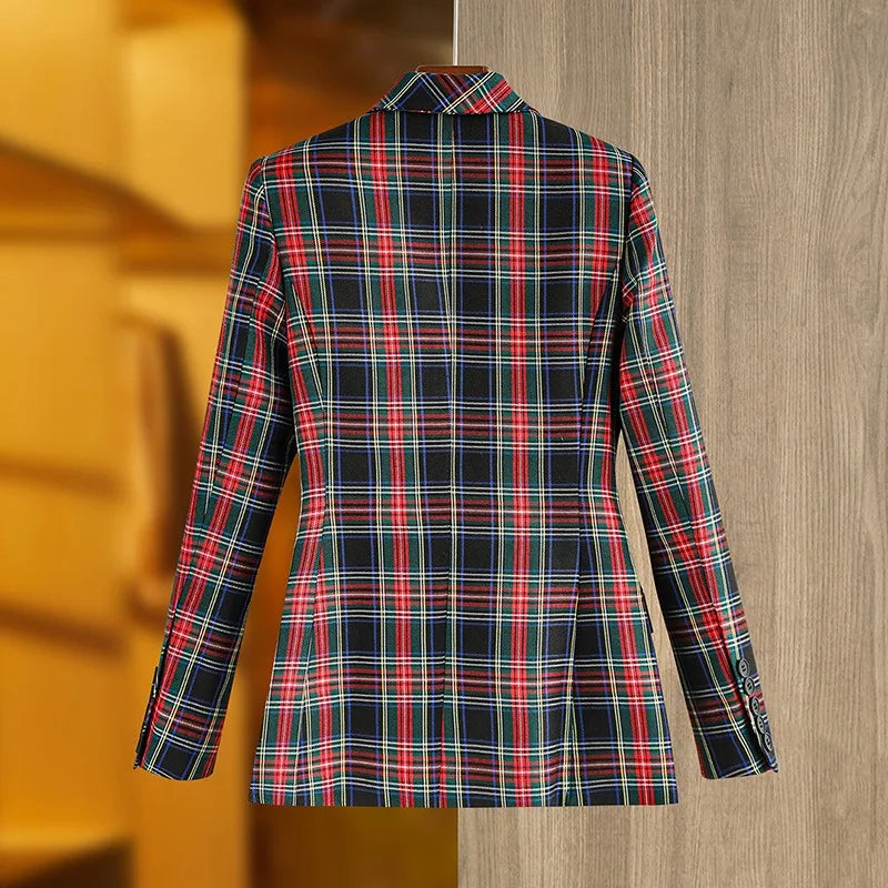 Boss Babe Plaid Printing Single Button Retro Blazer