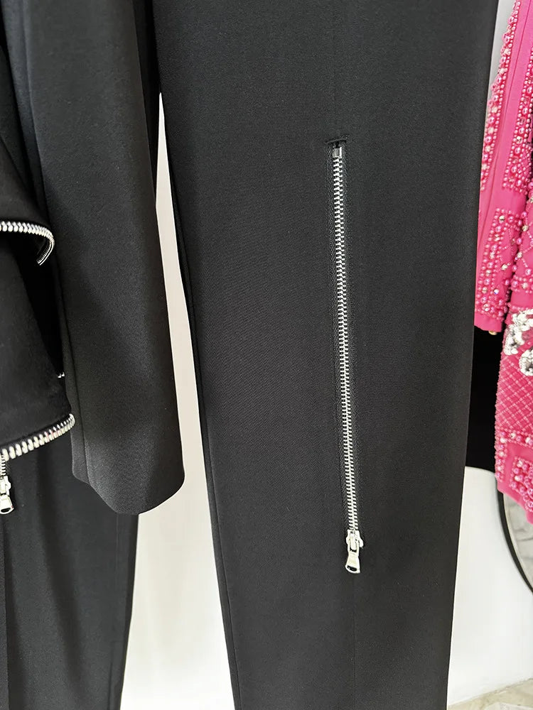 Boss Babe Ruffles Zipper Blazer Pencil Pants 2Pcs Set