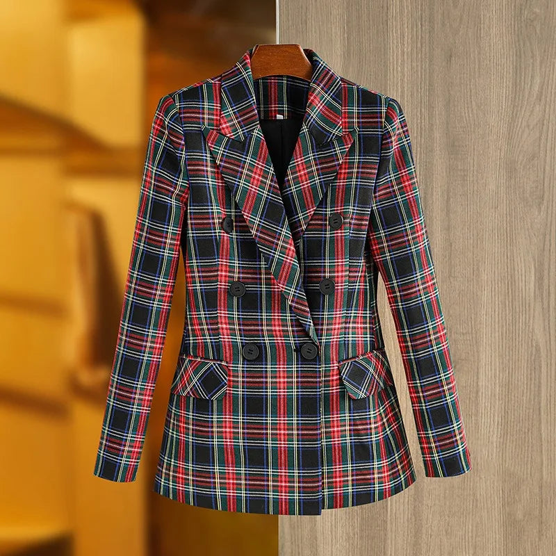 Boss Babe Plaid Printing Single Button Retro Blazer