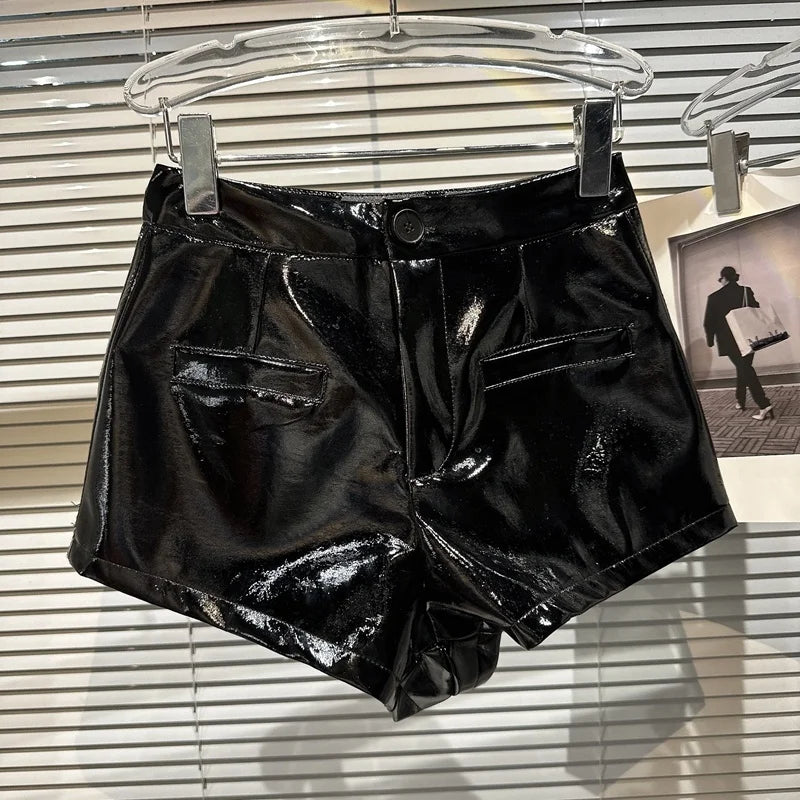 Boss Babe High Waist Black Pu Faux Leather Slim Shorts