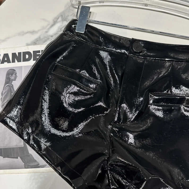 Boss Babe High Waist Black Pu Faux Leather Slim Shorts