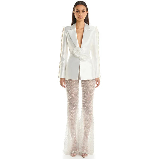Boss Babe Long Sleeve Hollow Out Waist Blazer See-through Flared Pants