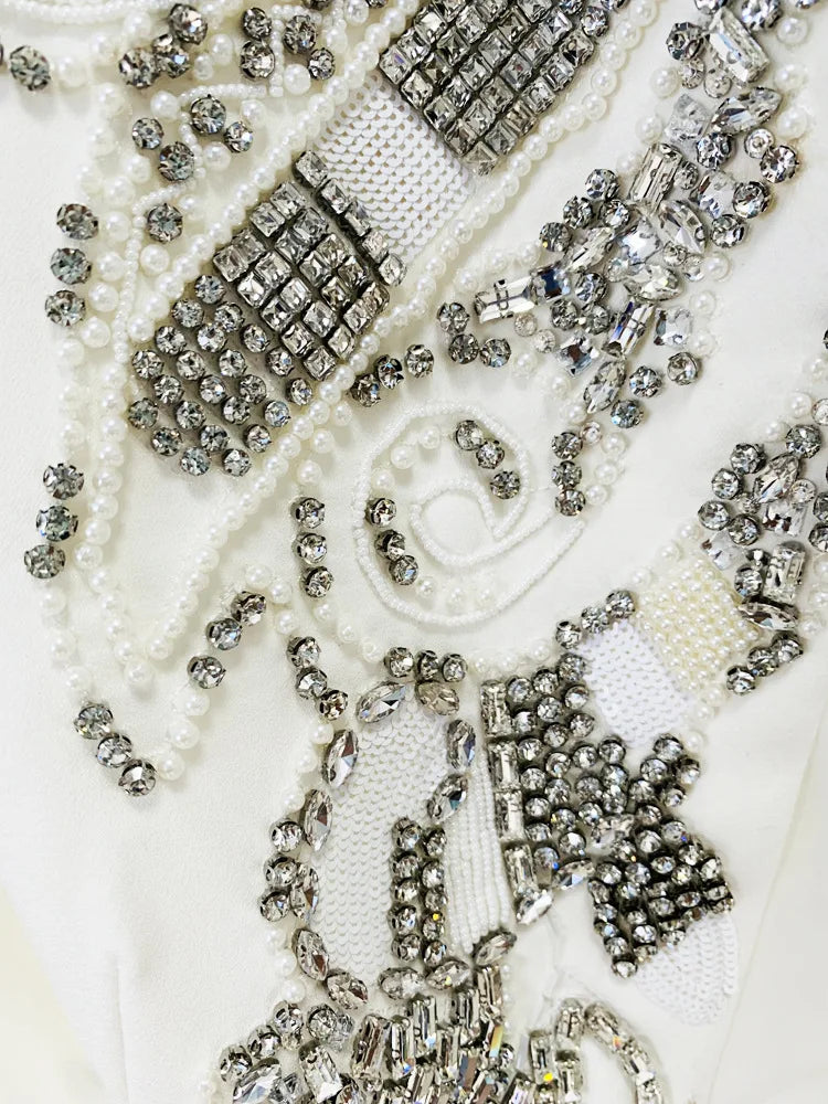 Boss Babe Rhinestone Beading Short Blazer Loose Pants 2Pcs
