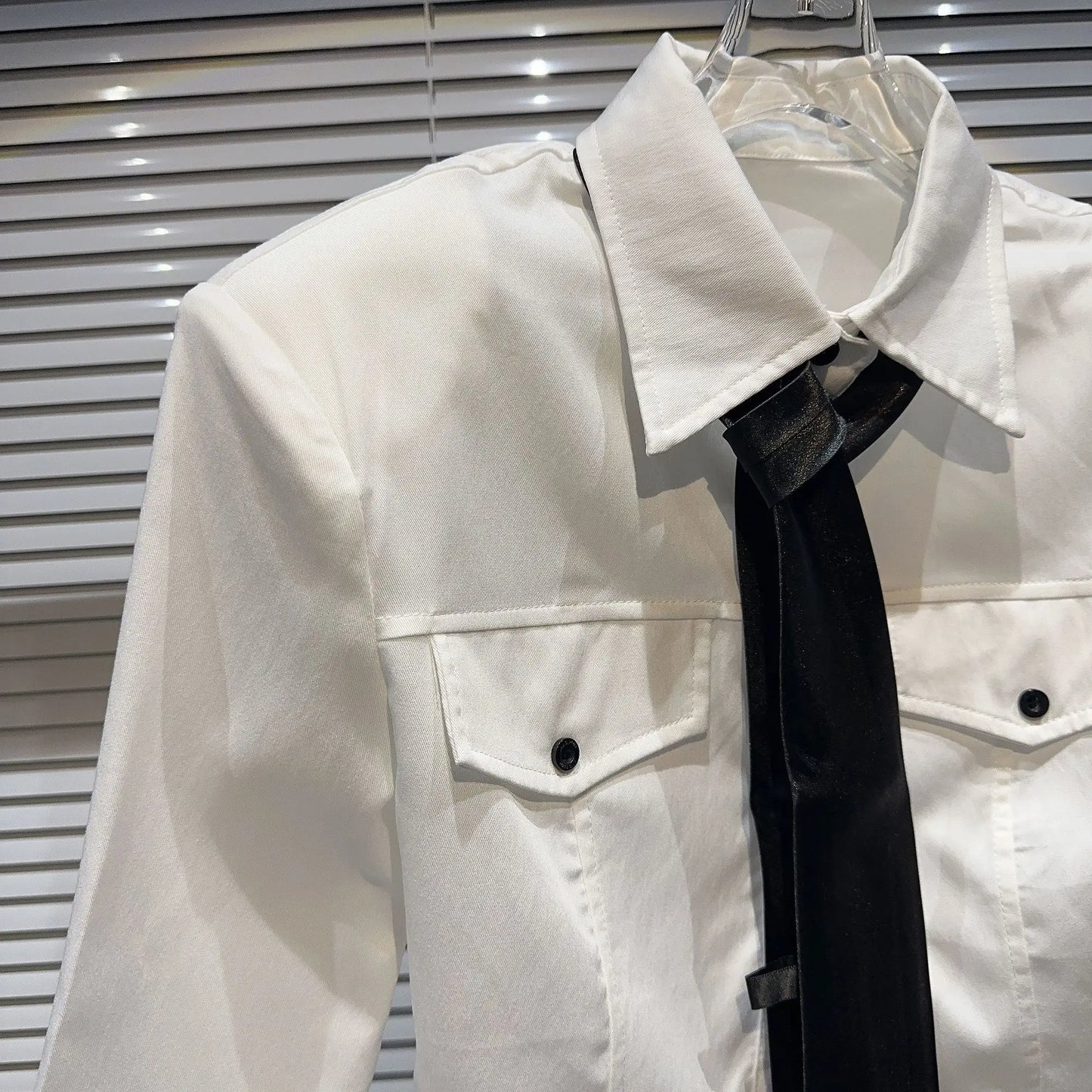 Boss Babe Long Sleeve Collar Necktie Short Shirt