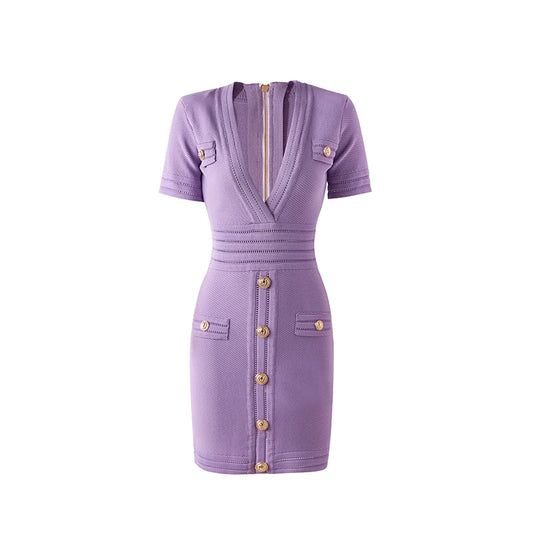 Boss Babe V-neck Short Sleeve Knit Purple Dress