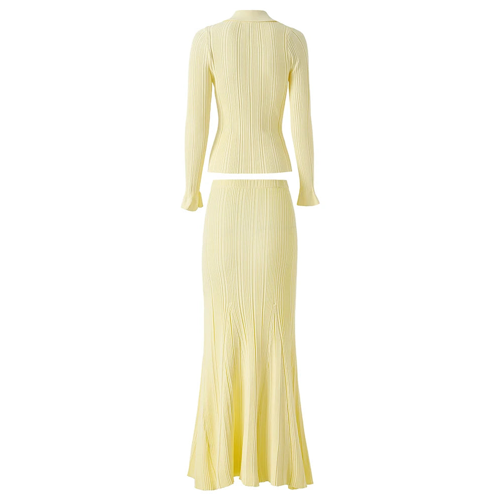 Boss Babe Fresh Lemon Yellow Women Knitted 2PCS Set
