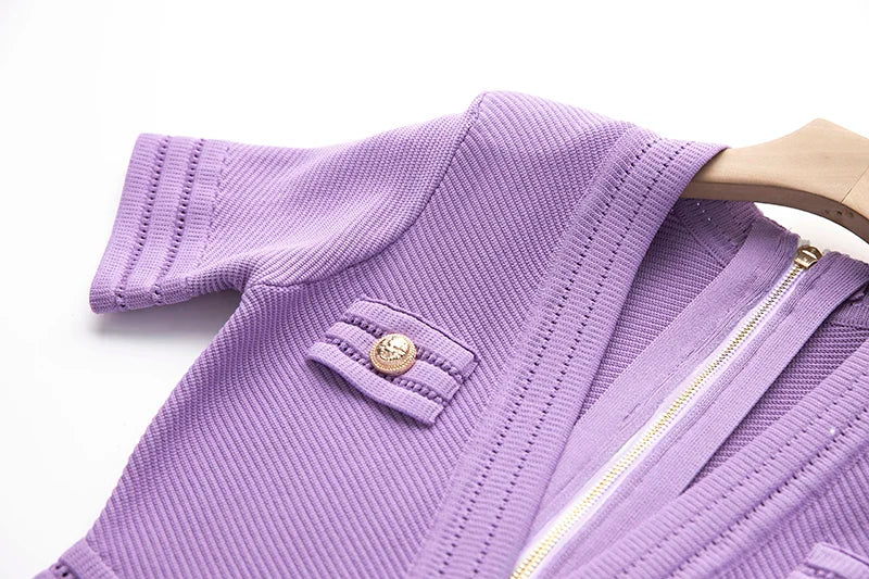 Boss Babe V-neck Short Sleeve Knit Purple Dress