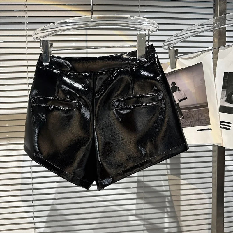 Boss Babe High Waist Black Pu Faux Leather Slim Shorts